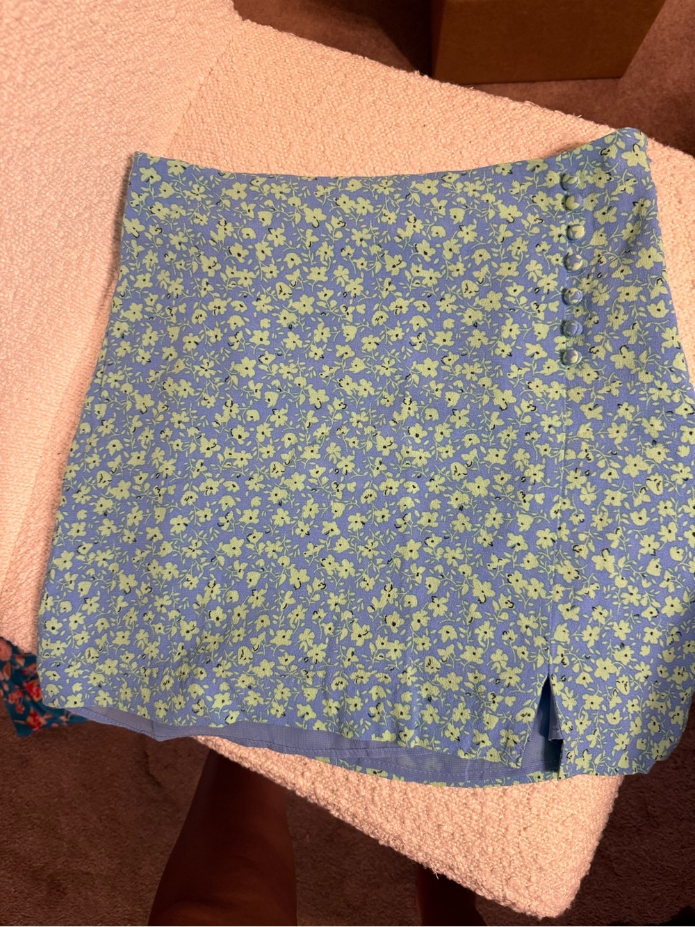 Mango Blue Mini Skirt with Lime Floral Print